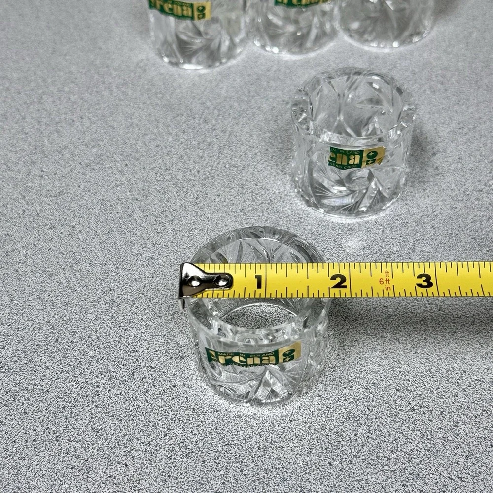 Set Of 6 Irena Crystal Napkin Holder Ring Pinwheel Starburst Poland Tablescape